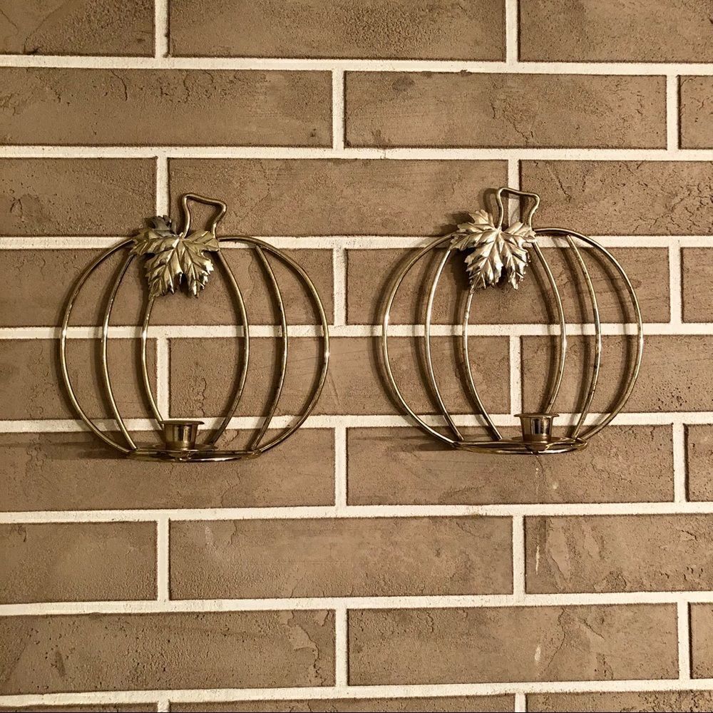 Vintage Pumpkin Wall Hanging Candlestick Holders in Gold Lot of 2 - Picture 10 of 15